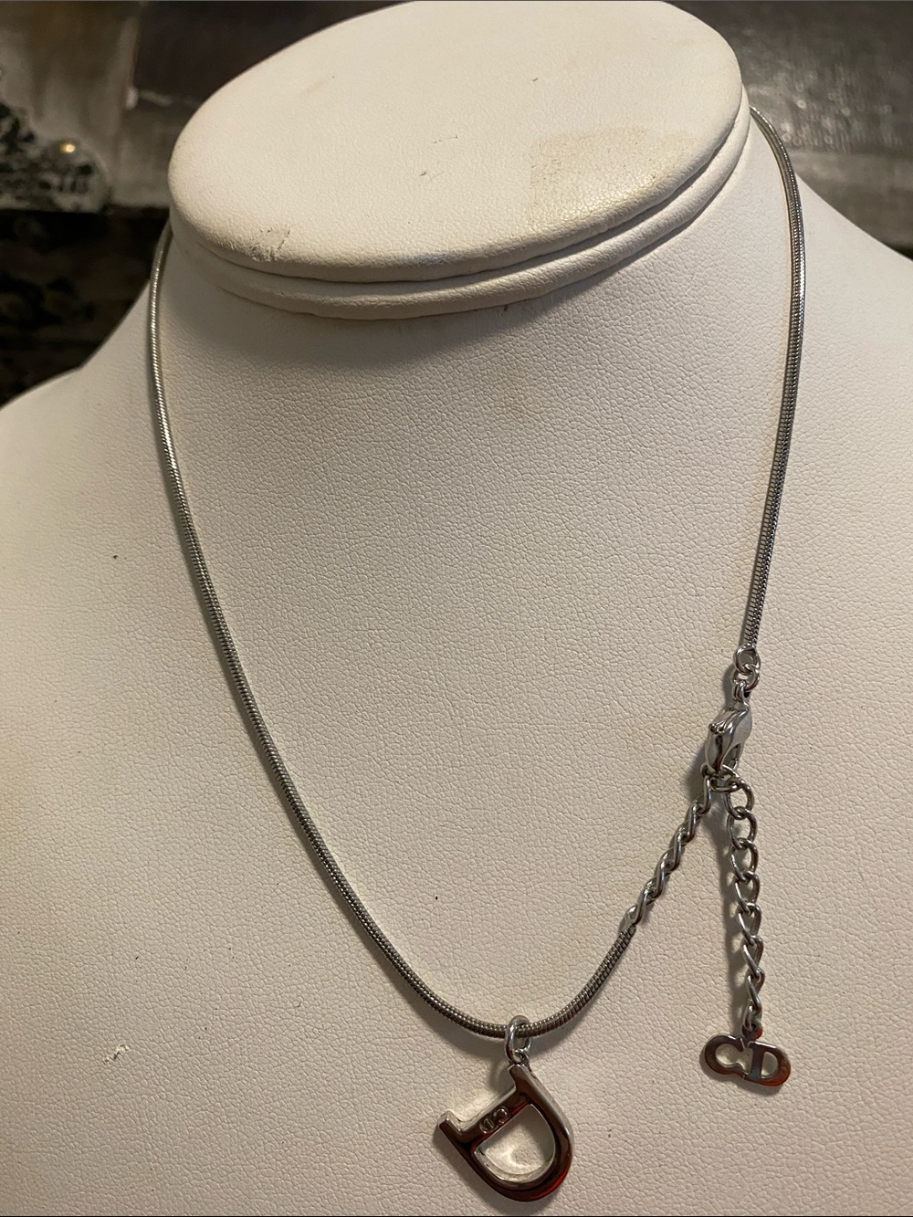 Dior Silver-Tone 'D' Charm Necklace with CD Extender